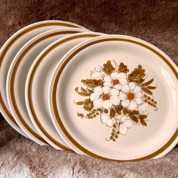 VTG 70s Japan Hand Painted Dried Flowers Mountain Wood STONEWARE Dinner Plate - Picture 15 of 16